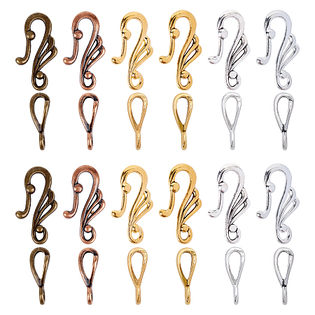 Tibetan Style Alloy Hook and Eye Clasps, Mixed Color, Toggle: 25x12mm, Bar: 16mm, Hole: 3mm; 6 colors, 20sets/color, 120sets/box