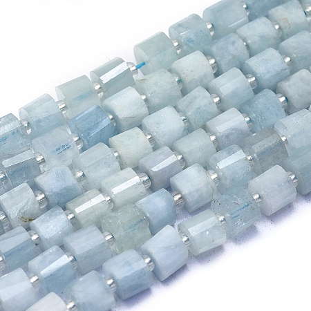 ARRICRAFT Natural Aquamarine Beads Strands, Faceted, Column, 6.5x5.5mm, Hole: 1mm, about 52~56pcs/strand, 15.55 inches(39.5cm)