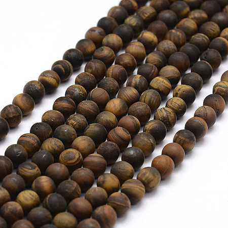 ARRICRAFT Frosted Natural Tiger Eye Beads Strands, Round, 6mm, Hole: 0.8mm, about 64pcs/strand, 15.1 inches