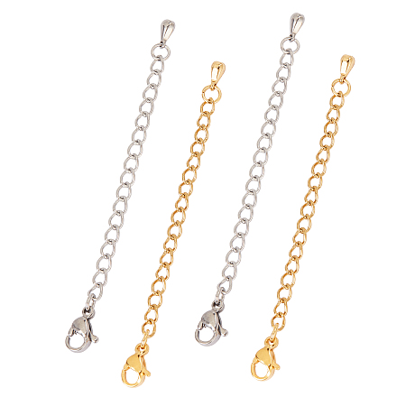 Unicraftale 304 Stainless Steel Chain Extender, with Lobster Claw Clasps and Bead Tips, Golden & Stainless Steel Color, 68.5mm; 2 colors, 6pcs/color, 12pcs/set