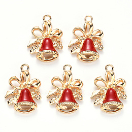 ARRICRAFT Alloy Enamel Pendants, for Christmas, Jingle Bell, Light Gold, Red, 21x15.5x5mm, Hole: 2mm