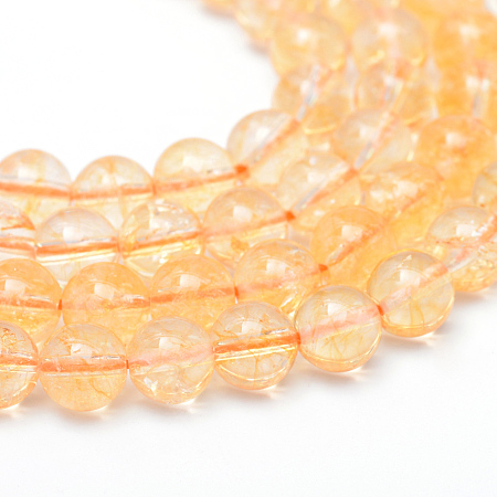 Arricraft Round Natural Citrine Bead Strands, 6mm, Hole: 1mm, about 65pcs/strand, 15.7 inches