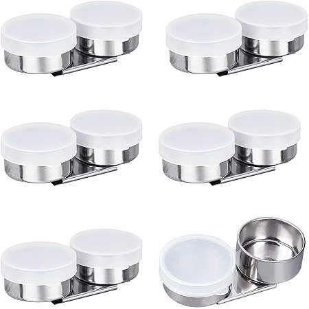 FINGERINSPIRE Stainless Steel Oil Painting Cup, Double/Single Dipper Palettes Container Cup, for Drawing, with Plastic Lid, Stainless Steel Color, 9.6x4.35x2.6cm; Inner Diameter: 3.65cm