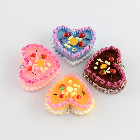 Honeyhandy Food Resin Cake Pendants, Mixed Color, 28x33x11mm, Hole: 2mm