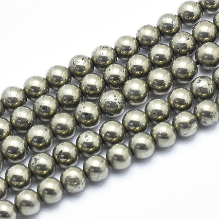 Arricraft Natural Pyrite Beads Strands, Round, 6mm, Hole: 1mm, about 65pcs/strand, 15.5 inches