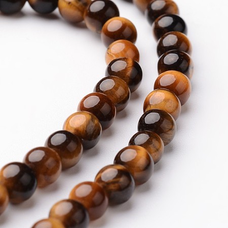 ARRICRAFT Round Natural Tiger Eye Bead Strands, Grade A, 4mm, hole: 1mm, about 93pcs/strand, 15 inches