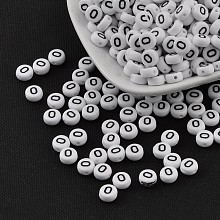 Honeyhandy Acrylic Beads, with Horizontal Hole, Letter, Flat Round, Letter.O, 7x4mm, Hole: 1mm, about 3500pcs/500g