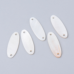 Honeyhandy Freshwater Shell Links connectors, Oval, White, 24x8.5x1~1.5mm, Hole: 1.5mm