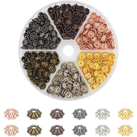 SUPERFINDINGS Alloy Bead Caps, Multi-Petal Flower, Mixed Color, 8x3mm, Hole: 1mm, 300pcs/box