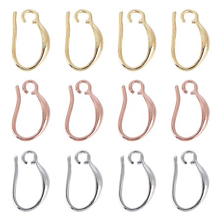 SUPERFINDINGS Brass Earring Hooks, with Loop, Mixed Color, 15x8.5x2.5mm, Hole: 1.8mm; Pin: 0.8mm; 3 colors, 6pairs/color, 18pairs/box