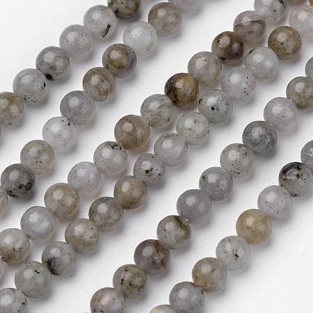 ARRICRAFT Natural Labradorite Beads Strands, Round, Gray, 4mm, Hole: 1mm, about 92pcs/strand, 15.2 inches