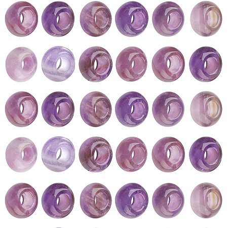 Natural Amethyst European Beads, Large Hole Beads, Rondelle, 14x8mm, Hole: 6mm, 30pcs/box