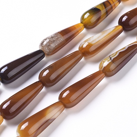 Arricraft Natural Agate Beads Strands, Dyed & Heated, Teardrop, Camel, 30x10mm, Hole: 1.2mm, about 13pcs/strand, 15.35 inches(39cm)