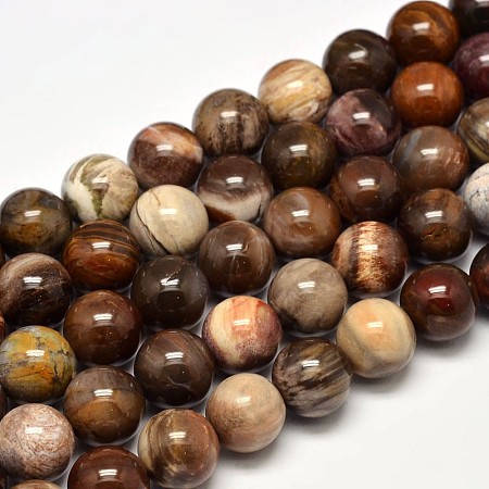 Arricraft Natural Petrified Wood Round Bead Strands, 12mm, Hole: 1mm, about 31pcs/strand, 15 inches