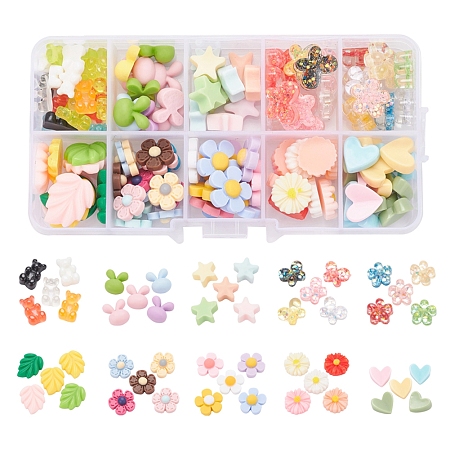 ARRICRAFT 10 Style Opaque Resin Cabochons, Mixed Shapes, Mixed Color, 13x4.5mm, 125pcs/box
