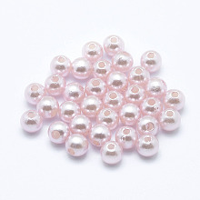 Honeyhandy Imitation Pearl Acrylic Beads, Dyed, Round, Misty Rose, 6x5.5mm, Hole: 1.5~2mm, about 4500pcs/pound