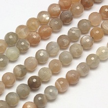 Arricraft Natural Sunstone Beads Strands, Faceted, Round, Sunstone, 10mm, Hole: 1mm, about 39pcs/strand, 15.7 inches