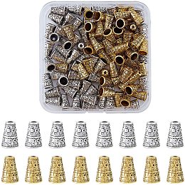 SUPERFINDINGS Tibetan Style Alloy Bead Cone, Cadmium Free & Nickel Free & Lead Free, Apetalous, Antique Silver & Antique Golden, 10x7mm, Hole: 2mm, 100pcs/box