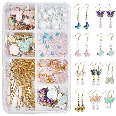 SUNNYCLUE DIY Butterfly Themed Earring Making Kits, include Alloy Enamel Pendants & Links, Glass Bead, Brass Earring Hook, Iron Pins, Mixed Color