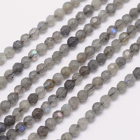 ARRICRAFT Faceted Round Natural Labradorite Bead Strands, 4mm, Hole: 1mm, about 100pcs/strand, 15.5 inches
