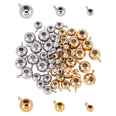 Unicraftale 304 Stainless Steel Hanger Links, Rondelle Bail Beads, Golden & Stainless Steel Color, 60pcs/box