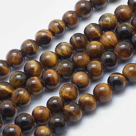 ARRICRAFT Natural Tiger Eye Beads Strands, Grade AB+, Round, Dark Goldenrod, 8mm, Hole: 2mm, about 48pcs/strand, 15.3 inches