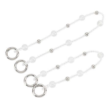 CHGCRAFT Acrylic Bag Handles, with  Zinc Alloy Spring Gate Rings, for Bag Straps Replacement Accessories, Platinum, 305~403mm; Beads: 4.5mm, 12mm and 8mm; Clasp: 24.5x3.5mm, 17mm Inner Diameter; 2pcs/set