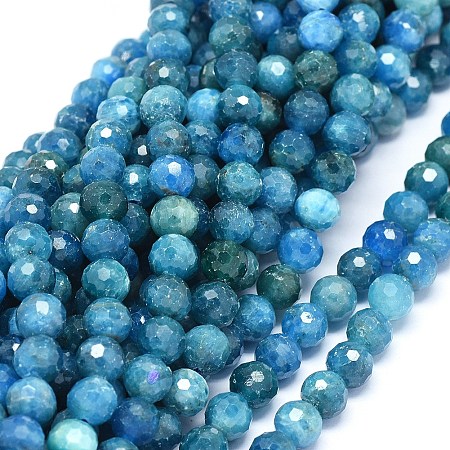 ARRICRAFT Natural Apatite Beads Strands, Faceted, Round, 7mm, Hole: 1mm, about 56pcs/strand, 15.3 inches(39cm)