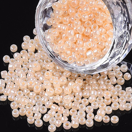 Honeyhandy 12/0 Ceylon Round Glass Seed Beads, Bisque, Size: about 2mm in diameter, hole:1mm, about 3303pcs/50g