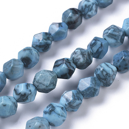 Arricraft Natural China Silver Leaf Jasper Beads Strands, Dyed & Heated, Star Cut Round Beads, Faceted, Light Sky Blue, 8mm, Hole: 0.7mm, about 43pcs/strand, 14.96 inches(38cm)