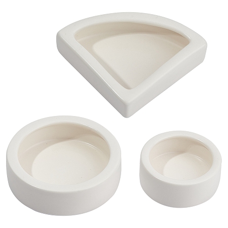 Porcelain Reptile Bowl, Flat Round & Triangle, White, 4pcs/set