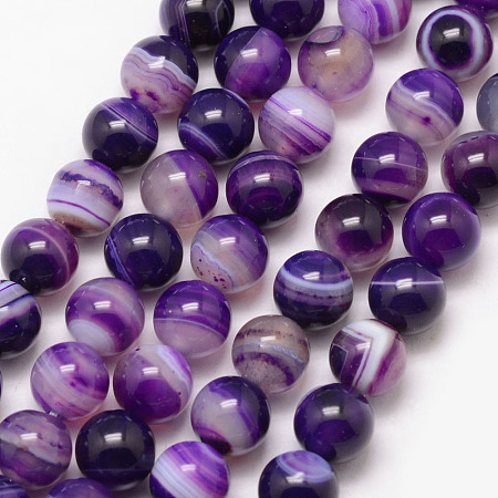 Arricraft Natural Striped Agate/Banded Agate Bead Strands, Round, Grade A, Dyed & Heated, Indigo, 8mm, Hole: 1mm, about 47pcs/strand, 15 inches