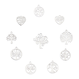 Unicraftale Stainless Steel Pendants, Tree of Life, Stainless Steel Color, 15.5~20x15.5~16x1mm, Hole: 1.2~1.8mm; 10pcs/box