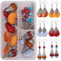 SUNNYCLUE DIY Making, Resin Pendants, Synthetic Turquoise Beads and Brass Earring Hooks, Mixed Color, Cartons: 11.5x7.5x3.3c