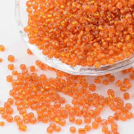 ORNALAND 8/0 Glass Seed Beads, Silver Lined Round Hole, Round Small Beads, Orange Red, 3mm, Hole: 1mm; about 3500pcs/bag