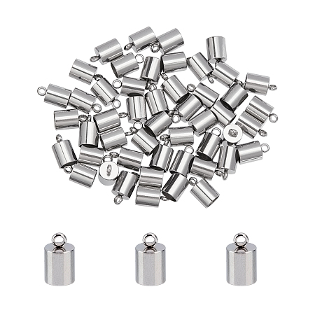 Unicraftale 304 Stainless Steel Cord Ends, End Caps, Column, Stainless Steel Color, 10x6mm, Hole: 2mm; Inner Diameter: 5mm; 50pcs/box