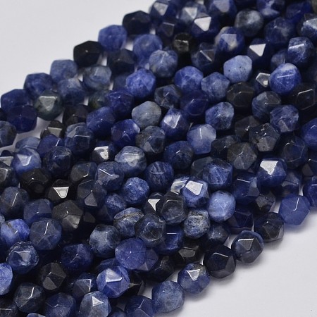 ARRICRAFT Faceted Natural Sodalite Beads Strands, Star Cut Round Beads, 6x5mm, Hole: 1mm, about 67pcs/strand, 15.7 inches