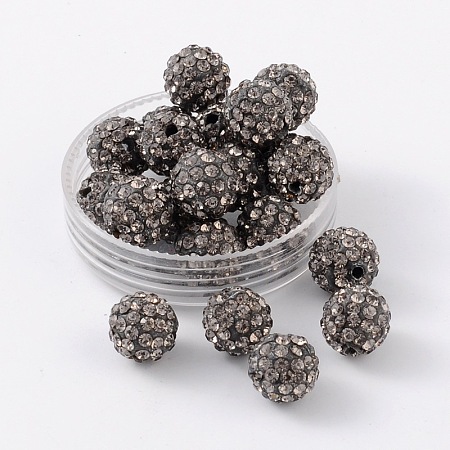 Arricraft Polymer Clay Rhinestone Beads, Grade A, Round, PP15, Black Diamond, PP15(2.1~2.2mm), 6 Rows Rhinestone, 10mm, Hole: 1.8~2mm