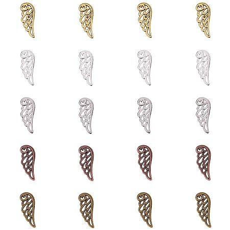 Arricraft 100 pcs 5 Colors Tibetan Style Wing Alloy Charms Pendants Bird Wing Love Angle Wing Metal Pendants for Earring Bracelet Necklace Jewelry Making
