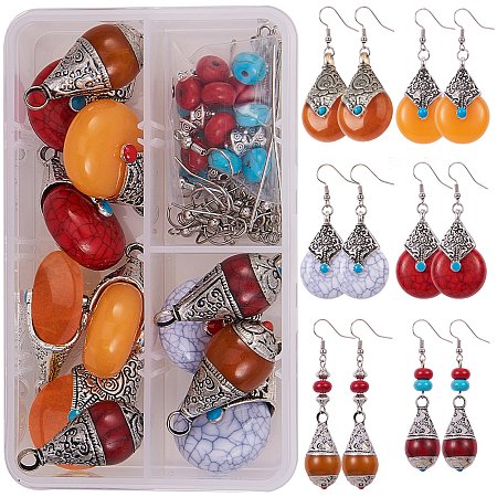 SUNNYCLUE DIY Making, Resin Pendants, Synthetic Turquoise Beads and Brass Earring Hooks, Mixed Color, Cartons: 11.5x7.5x3.3c