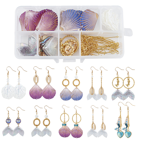 SUNNYCLUE DIY Mermaid Theme Earring Making Set, Acrylic Links & Pendants, with Alloy & Iron Linking Rings, Glass Pearl Beads, Brass Cable Chains, Iron Jump Rings & Eye Pin, Brass Earring Hooks, Mixed Color, 13.5x7x3cm