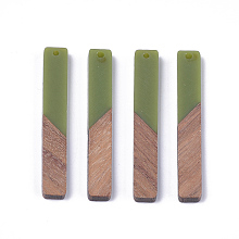 Honeyhandy Resin & Walnut Wood Big Pendants, Rectangle, Olive Drab, 51.5x7.5x3mm, Hole: 1.8mm