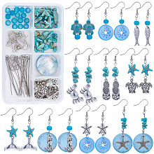 SUNNYCLUE DIY Ocean Theme Earring Making Kits, inclu Glass & Synthetic Turquoise Beads, Shell Pendants, Alloy Pendants & Beads & Cabochons, Brass Earring Hooks, Antique Silver & Platinum