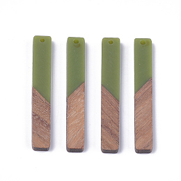 Honeyhandy Resin & Walnut Wood Big Pendants, Rectangle, Olive Drab, 51.5x7.5x3mm, Hole: 1.8mm