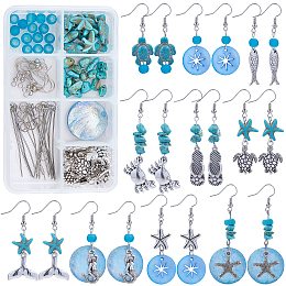 SUNNYCLUE DIY Ocean Theme Earring Making Kits, inclu Glass & Synthetic Turquoise Beads, Shell Pendants, Alloy Pendants & Beads & Cabochons, Brass Earring Hooks, Antique Silver & Platinum