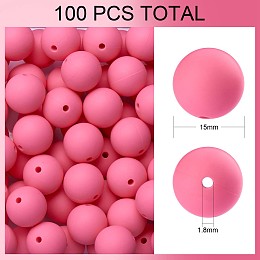 Arricraft 100Pcs Silicone Beads Round Rubber Bead 15MM Loose Spacer Beads for DIY Supplies Jewelry Keychain Making, Hot Pink, 15mm