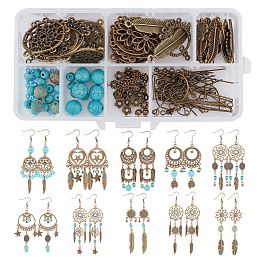 SUNNYCLUE DIY Woven Net Earring Making Kits, include Alloy Findings, Gemstone Beads, Glass Seed Beads, Brass Earring Hooks, Antique Bronze, 34x28x2mm, Hole: 2mm, 6pcs