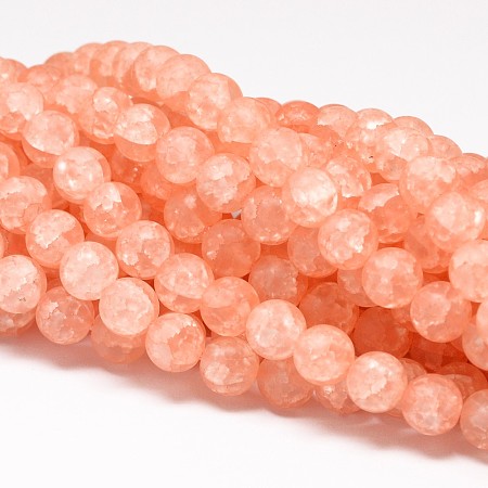 Arricraft Synthetic Crackle Quartz Bead Strands, Round, Dyed, Frosted, Light Salmon, 8mm, Hole: 1mm, about 50pcs/strand, 15.75 inches