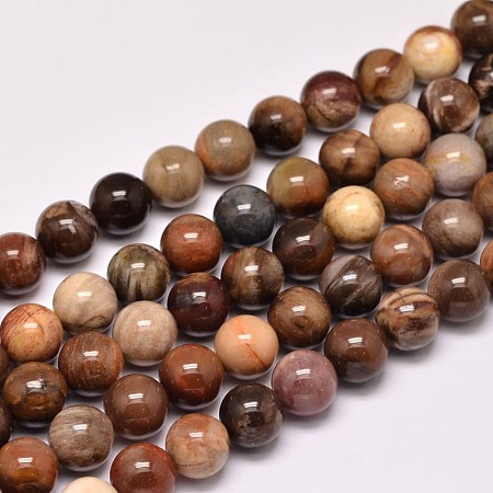 Arricraft Natural Petrified Wood Round Bead Strands, 8mm, Hole: 1mm, about 47pcs/strand, 15 inches
