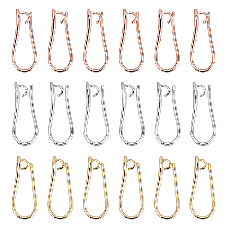 Brass Earring Hooks, with Loop, Mixed Color, 19.5x8x2.5mm, Hole: 2mm; Pin: 1mm; 3 colors, 6pairs, 18pairs/box